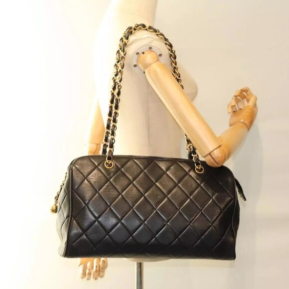 CHANEL Matelasse Chain Shoulder Bag Lamb Skin Black CC Auth - Picture 14 of 16